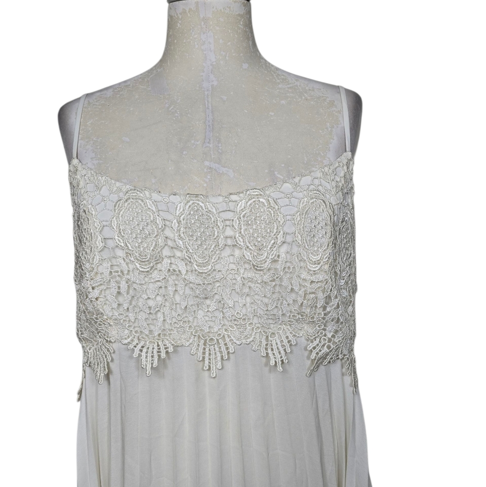 Flora White Ivory Crochet Sleeveless Accordion Night Dress Slip L - Picture 2 of 7